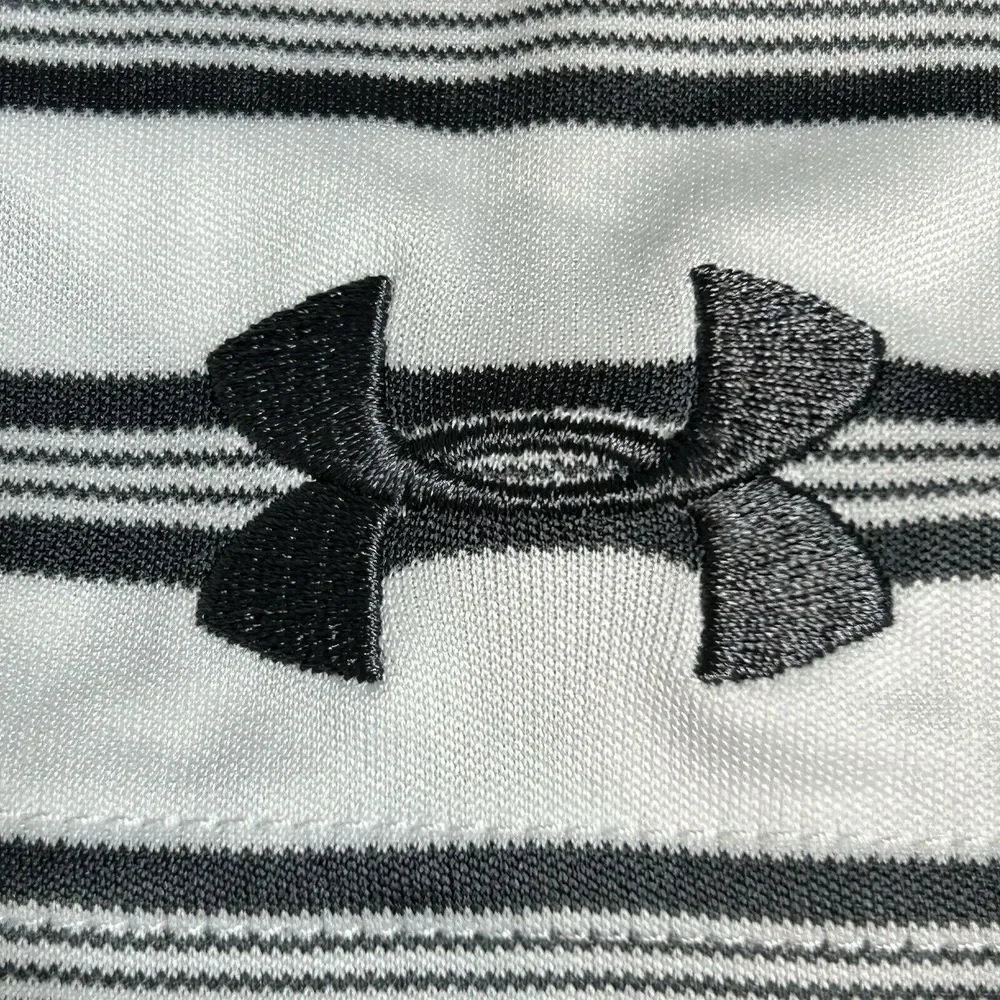 Under Armour Men Sz S HeatGear Gray White Stripe Short‎ Sleeve Performance Shirt